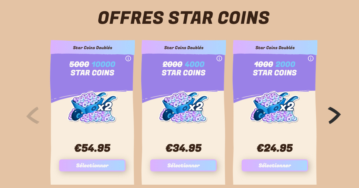 offre starcoins doublés sur l'achat de starcoins